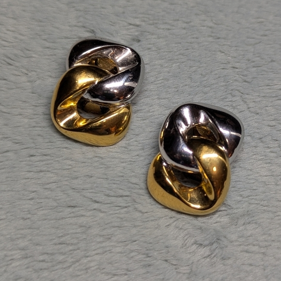 Vintage Gold & Silvertone Twisted Clip Earrings - Picture 3 of 7